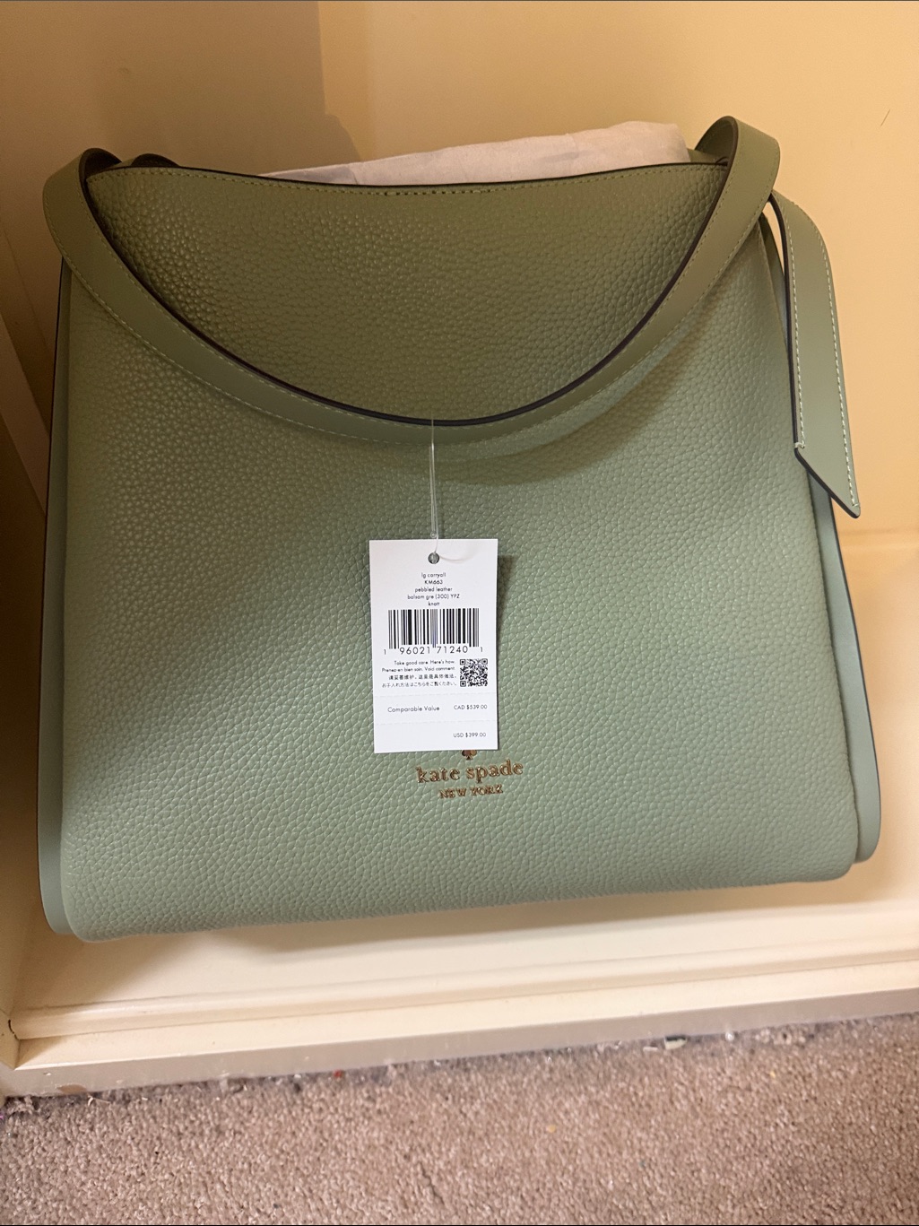 Kate Spade Muted Sage Green Pebbled Leather Shoulder Bag